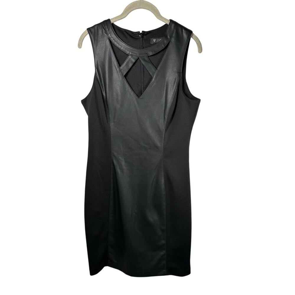 Guess Black Criss Cross V-Neck Faux Leather Sleeveless Dress Women's 10